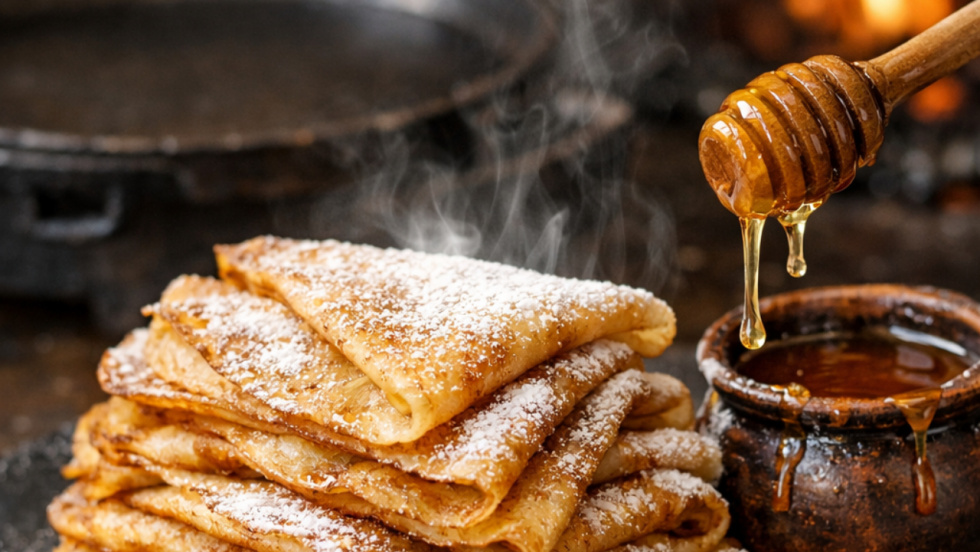 Filloas con miel o azúcar