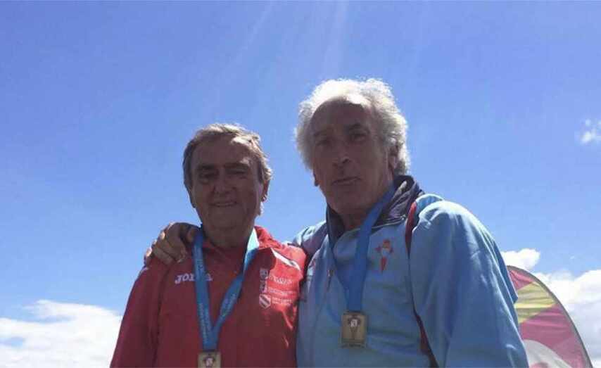 Jos&eacute; Manuel Almud&iacute; (esquerda) e Manuel Rodr&iacute;guez (dereita) campi&oacute;ns galegos na categor&iacute;a M80 e M70 respectivamente.