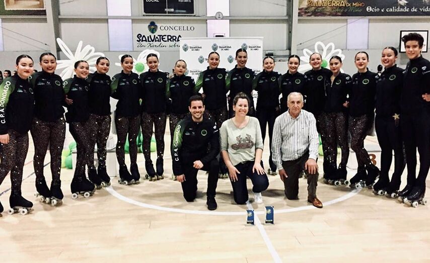 Grupos Show CPA Condado. Edu Caride (entrenador), Marta Valcárcel (Teniente de Alcalde de Salvaterra) Ángel Lorenzo (Patrocinador del CPA Condado).