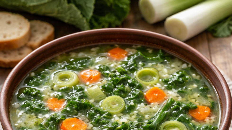Sopa ligera de berza y puerro al estilo tradicional gallego
