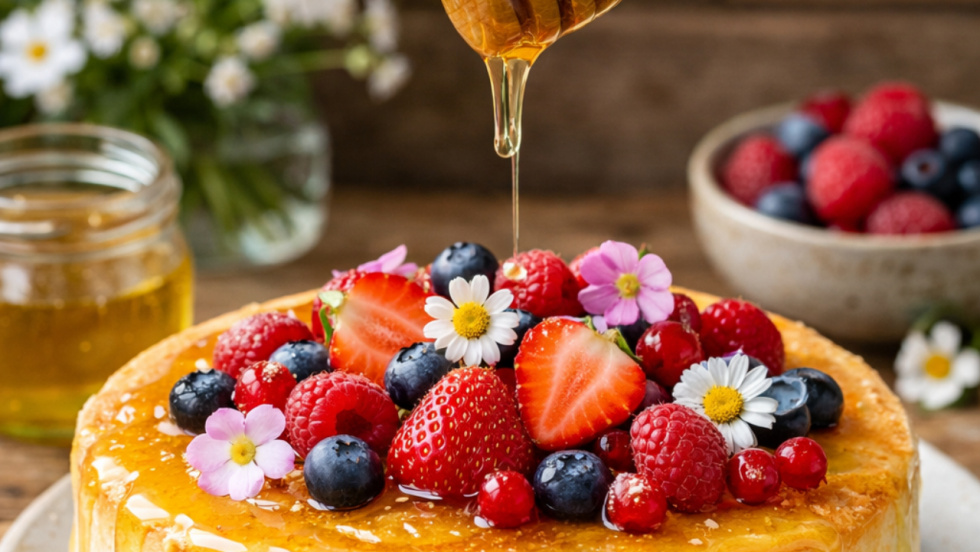 Tarta de queso fresco con miel de primavera