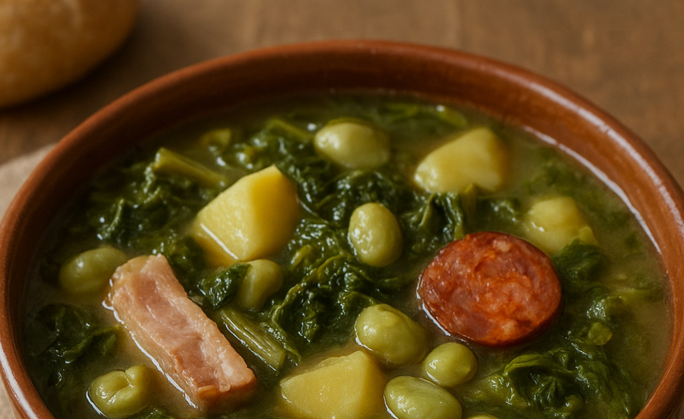 Caldo gallego tradicional con grelos y habas