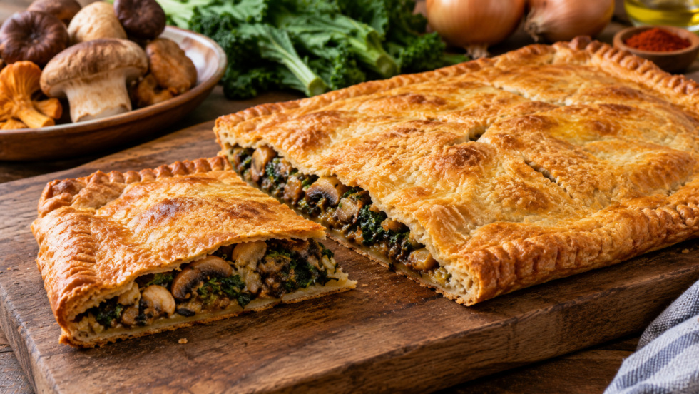 Empanada gallega de setas y grelos