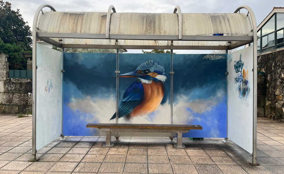 Nigrán transforma sus marquesinas en una ruta ornitológica de 7 km con grafitis de aves autóctonas