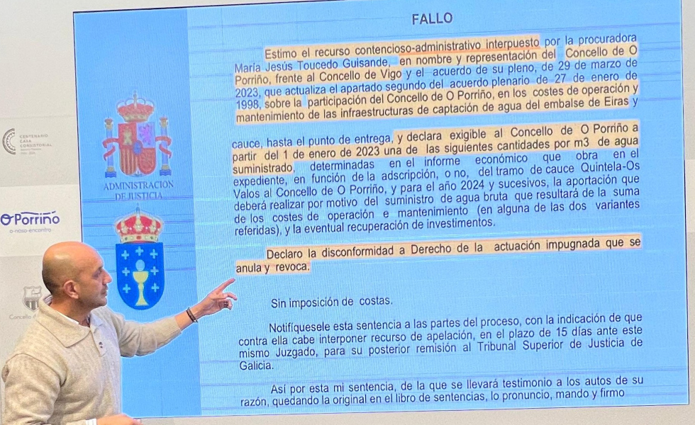La justicia anula una deuda de 150.000 euros que Vigo reclamaba a O Porriño por el agua de Eiras