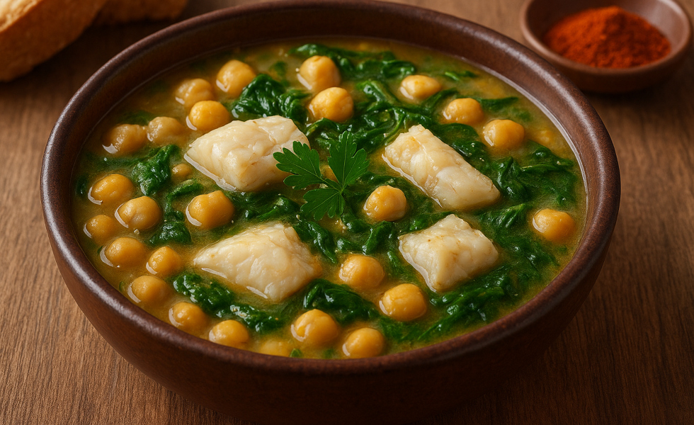 Potaje suave de garbanzos con espinacas y bacalao